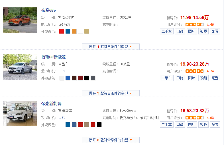 吉利新能源純電動汽車價格表